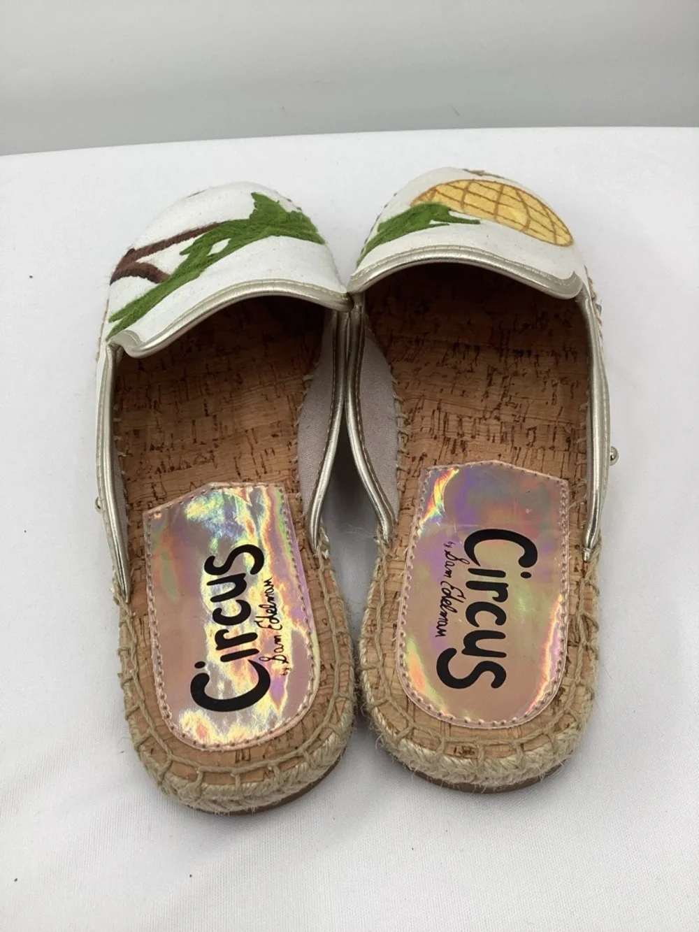 Circus by Sam Edelman White Canvas Slip-On Espadrilles with Yellow Pineapple